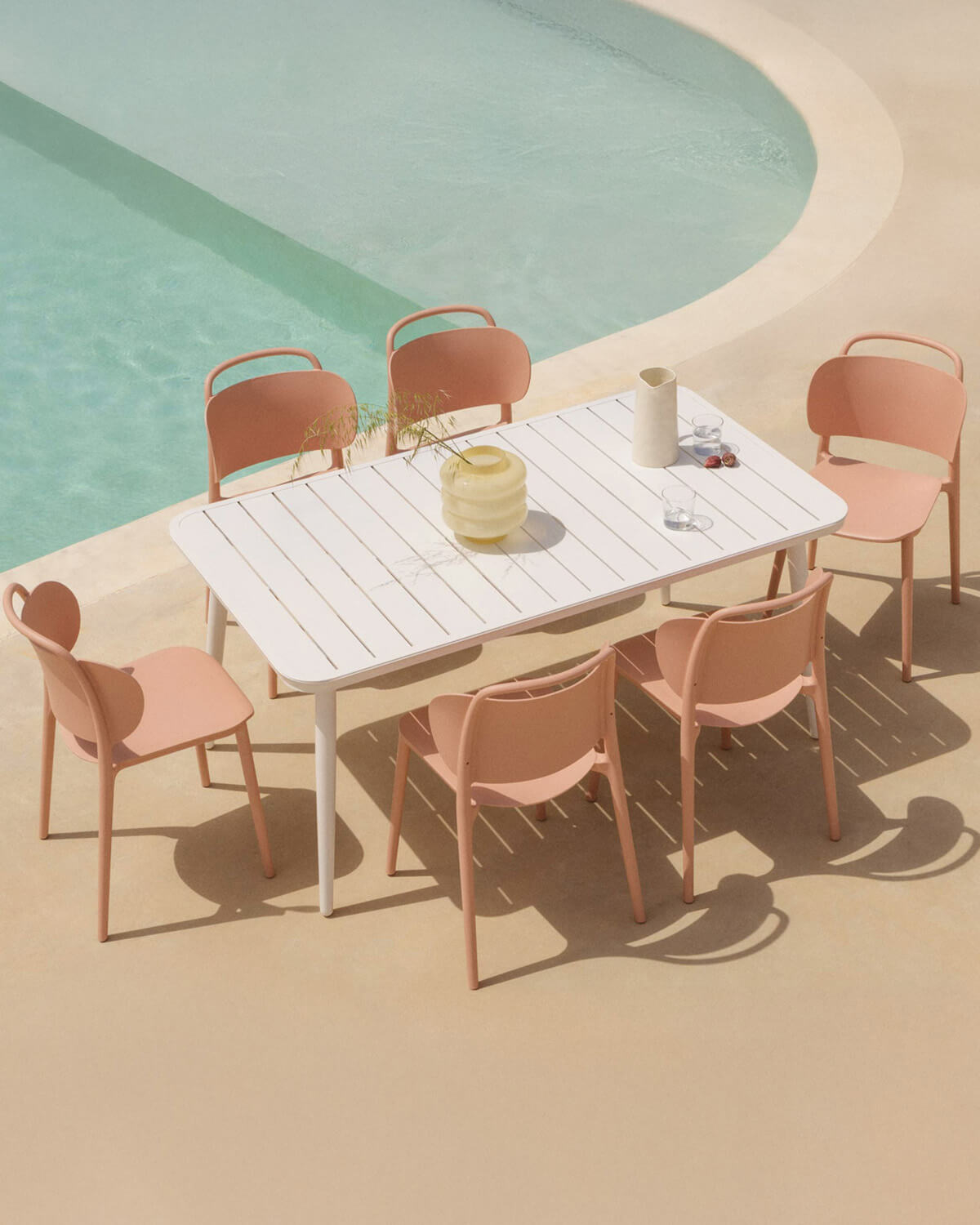 Set Cancún - Kole - Set de Mesa Rectangular de Aluminio (160x90 cm) Cancún y 6 Sillas de Polipropileno de Exterior Kole