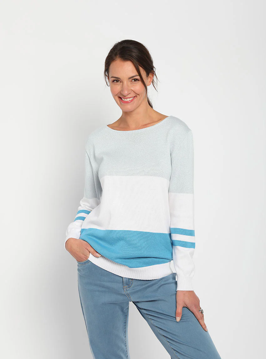Pull femme rayé bleu pacifique