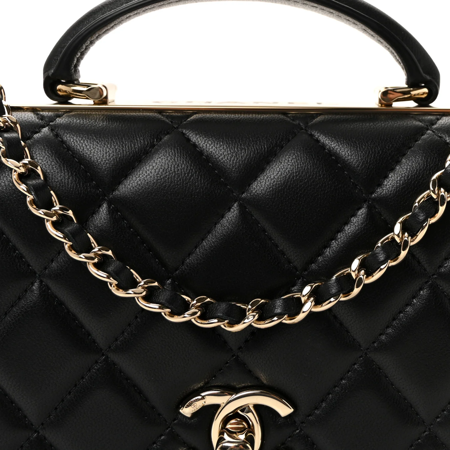 Lambskin Quilted Top Handle Trendy CC Wallet On Chain WOC Black