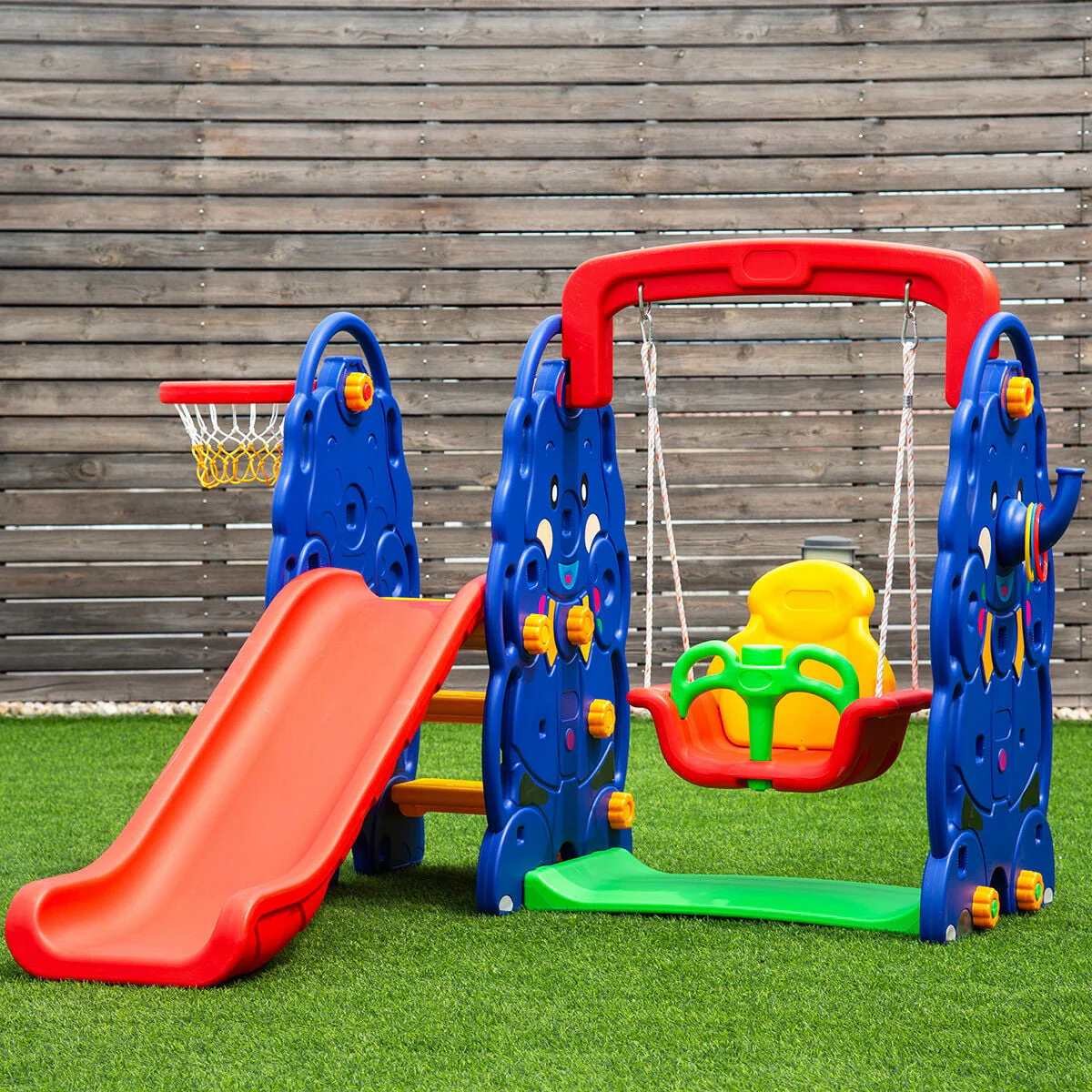 3 in 1 Junior Children Climber Slide Swing Seat Basketball Hoop Playset Backyard - Image 8