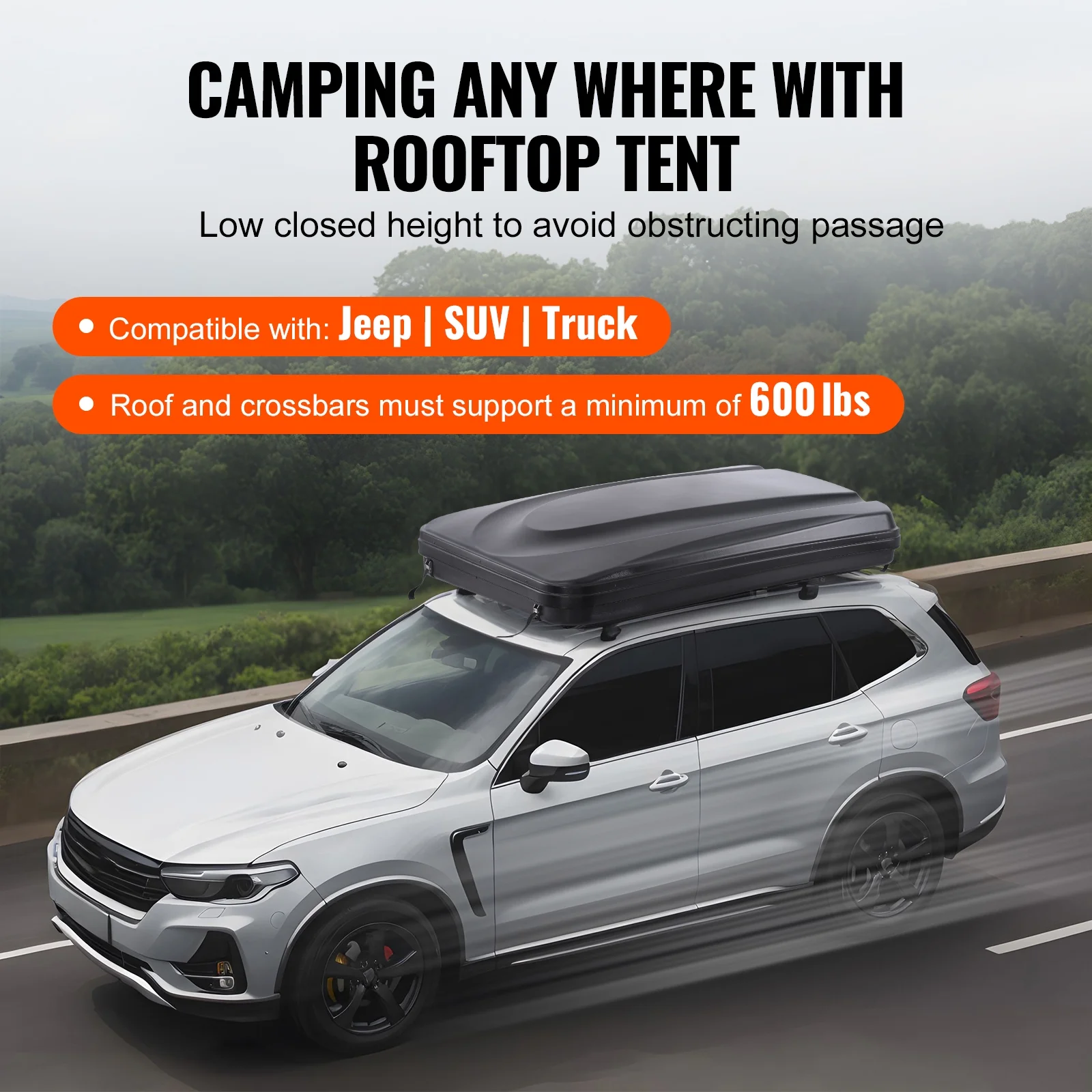 Hard Shell Rooftop Tent, Naturnest Model for 2-3 People, Includes Thick Mattress and Telescopic Ladder, Waterproof and Windproof, Suitable for Jeep, SUV, Van, and Pickup Trucks - Image 4