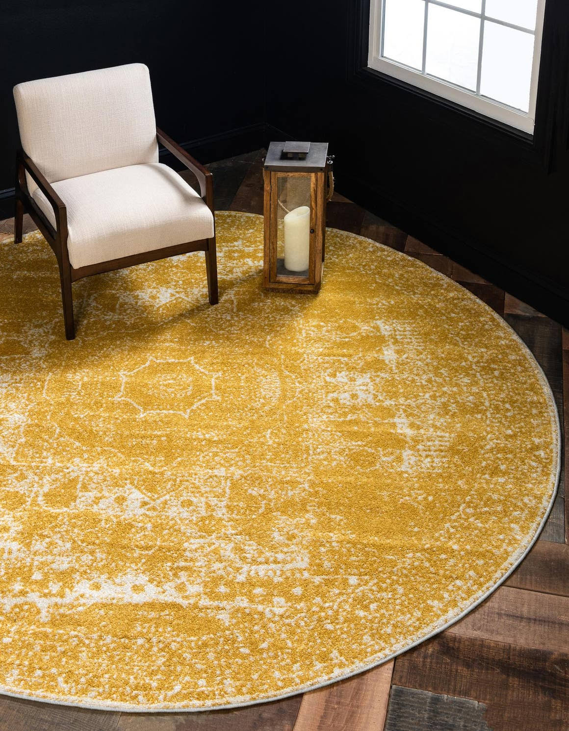 Unique Loom Bromley 3 ft Round Yellow Bohemian, Geometric Area Rug