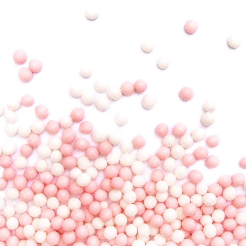 Kakestrø små kuler 55 g rosa/hvit