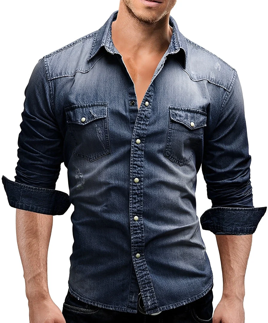 Arjun - Chemise en Jean Homme - Décontractée à Manches Longues