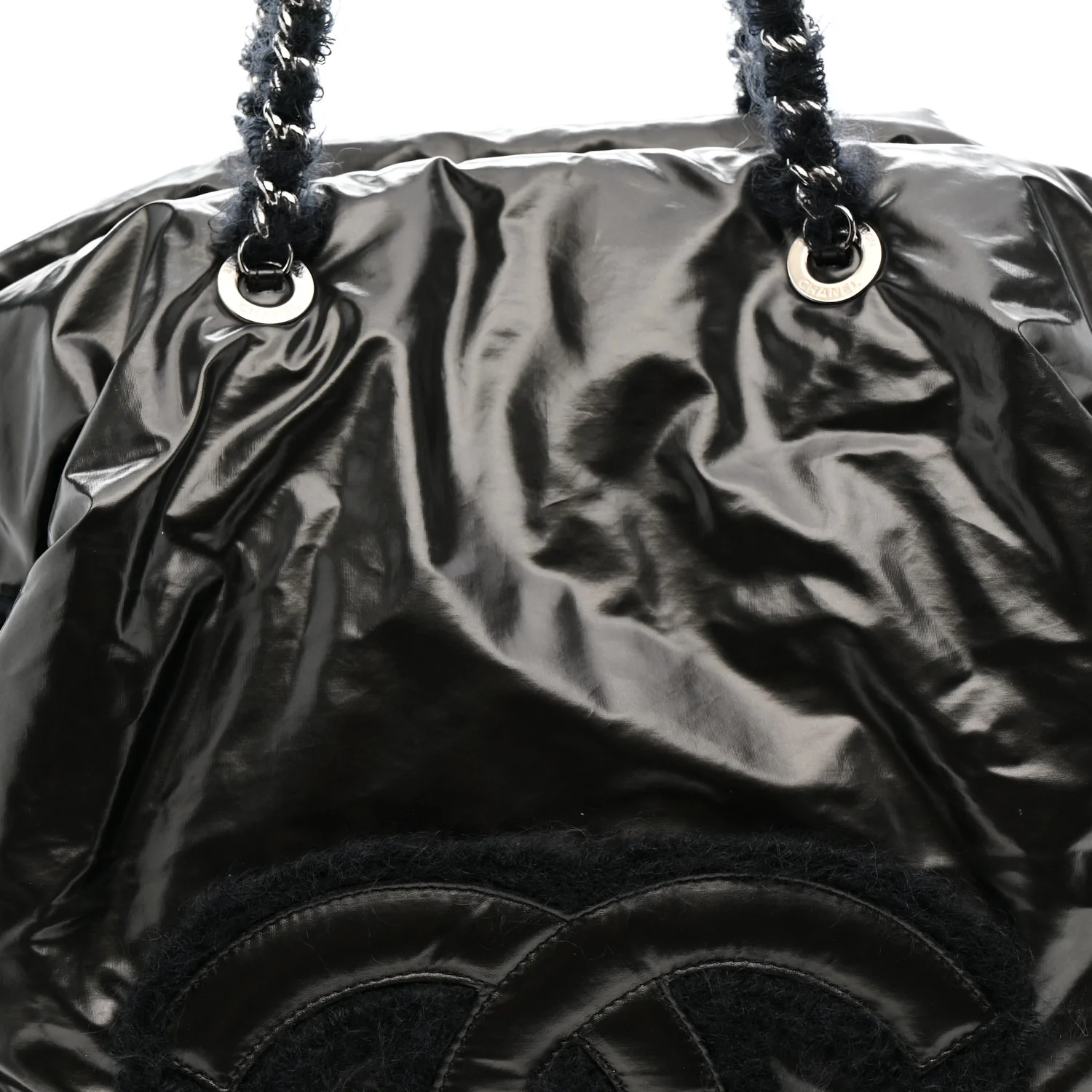Vinyl Mohair Trimmed CC Bonbons Tote Black
