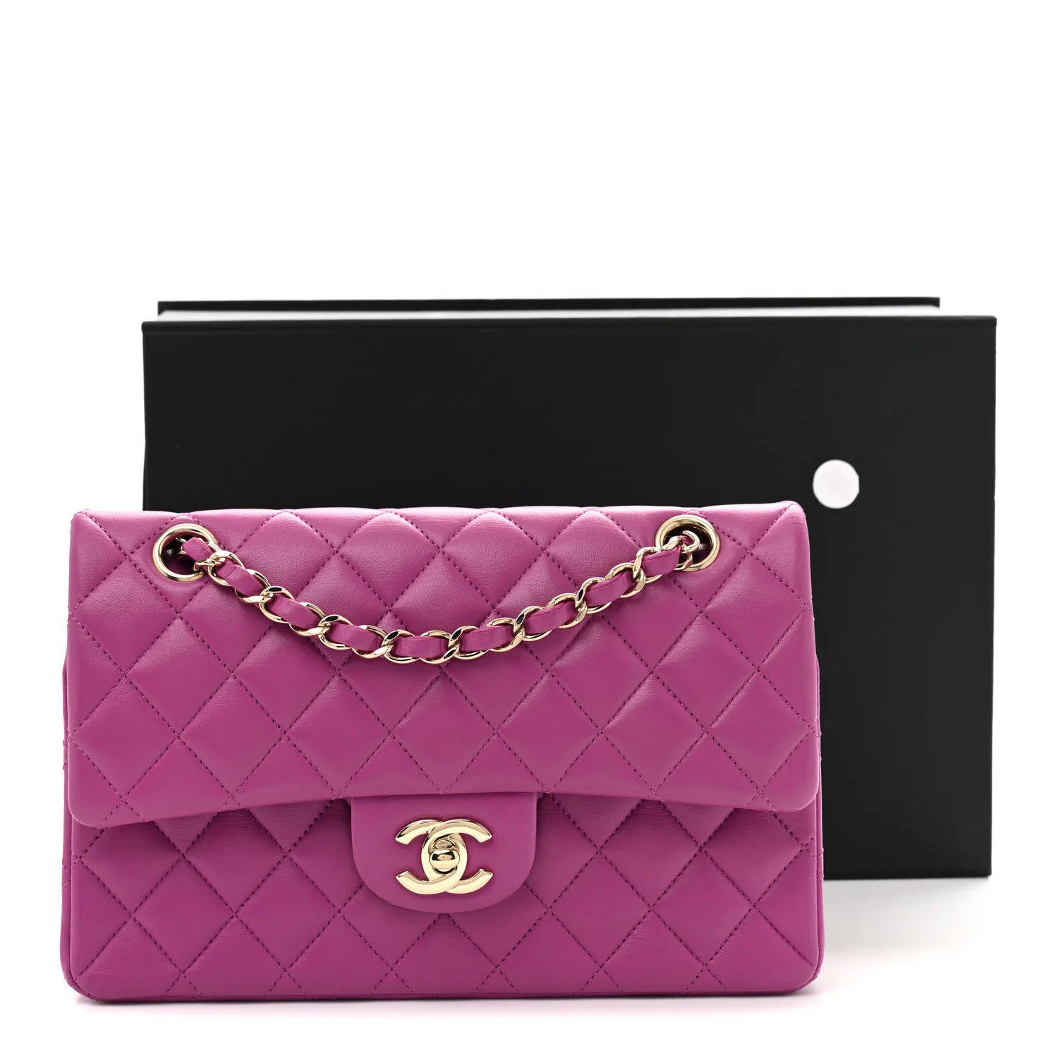 Lambskin Quilted Small Double Flap Purple