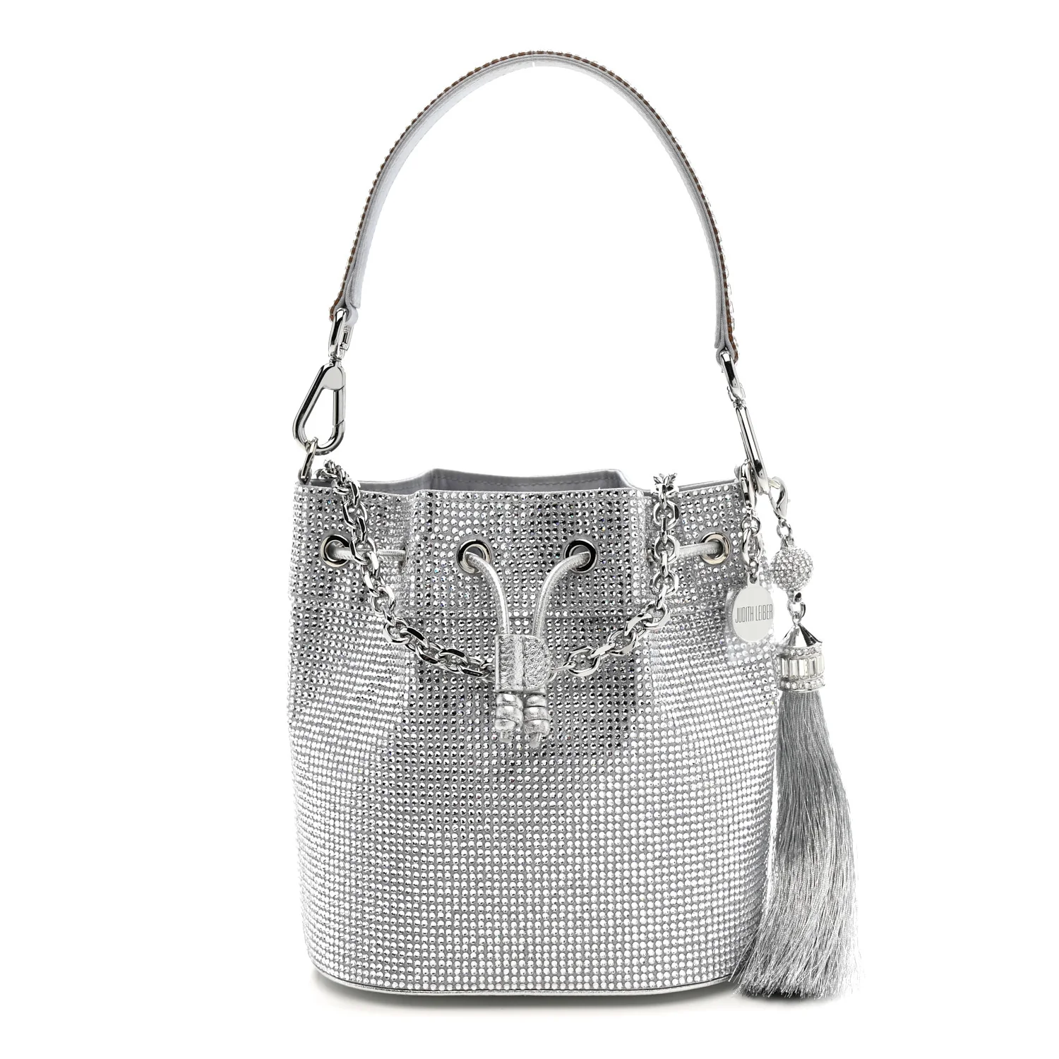 Satin Crystal Embellished Medium Piper Bucket  Silver Rhine