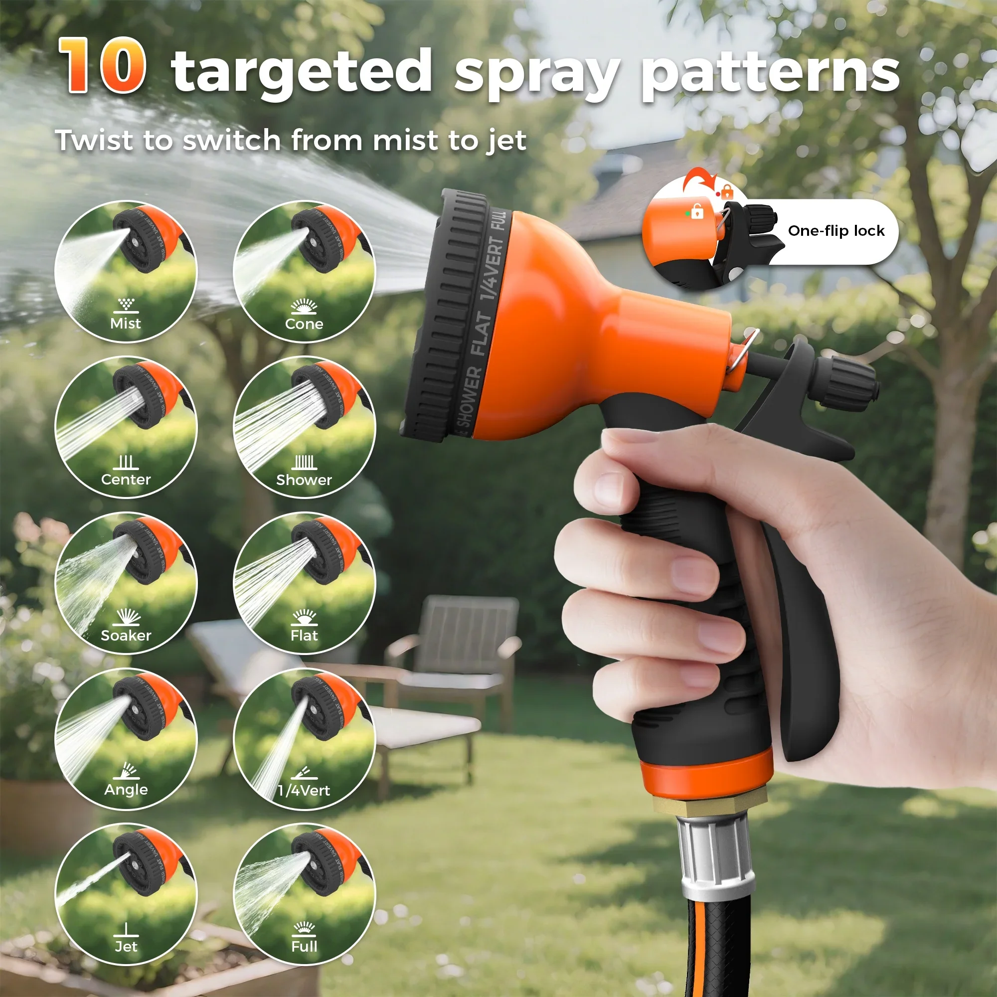 Retractable Garden Hose Reel 1/2 in x 100 ft, Auto-Rewind & Any Length Lock, 180�� Swivel Heavy Duty Hose Reel Wall Mount for Outside, 10 Spray Patterns, UV-Resistant