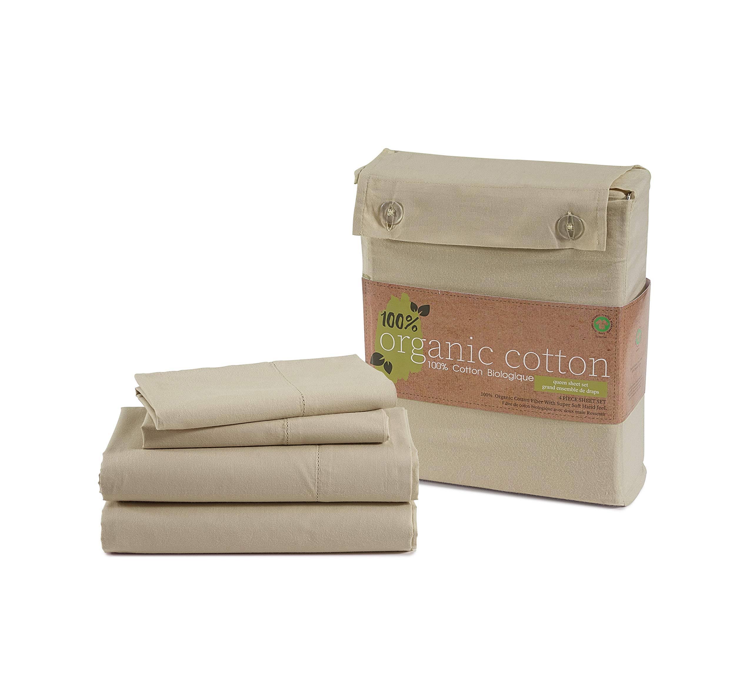 Lane Linen 100% Organic Cotton Sheets Set, Pure Organic Cotton Long Staple Percale Weave Ultra Soft Best Bedding Sheets for Bed, GOTS Certified