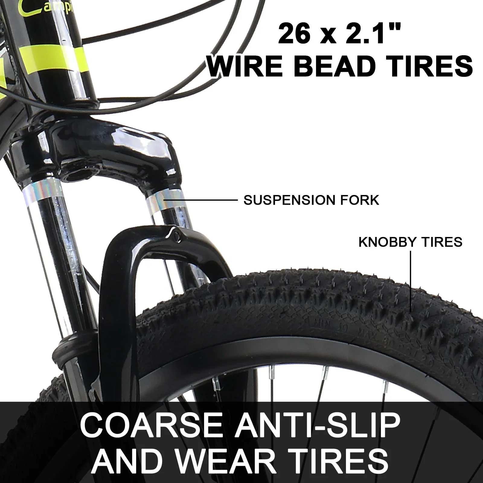 Campingsurvivals 26in 21-Speed Mountain Bike, High Carbon Steel Frame Adult Bikes,Black Yellow