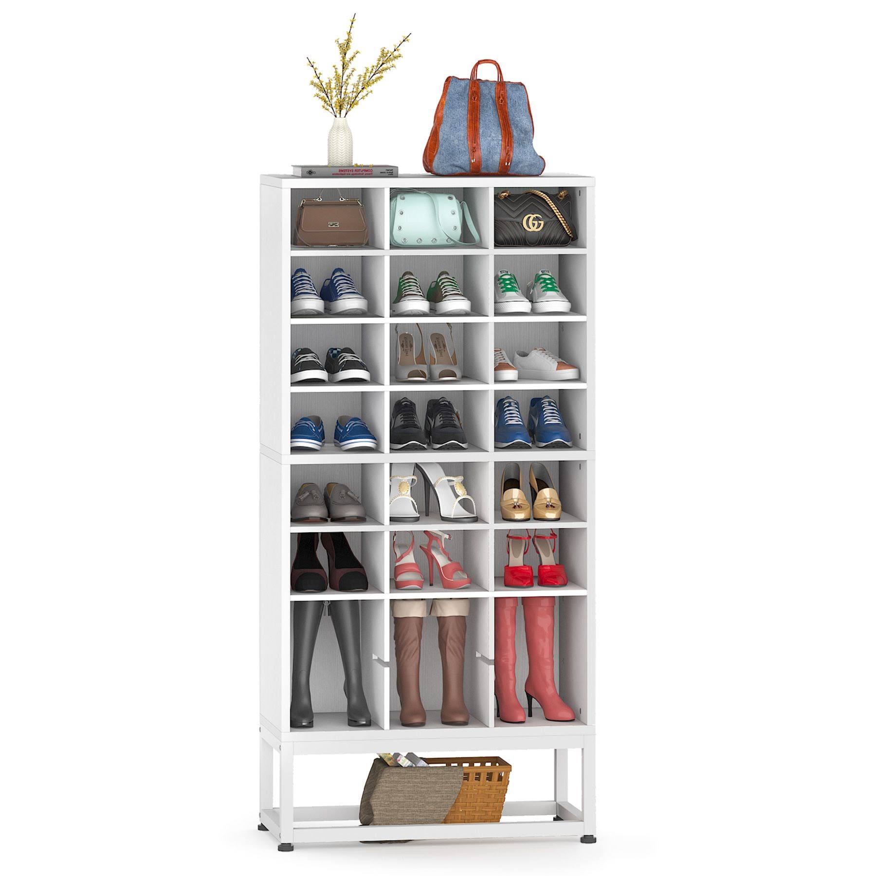 Tribesigns 55.11-in H 8 Tier 24 Pair White Engineered Wood Shoe Organizer Stainless Steel | HOGA-XK00039