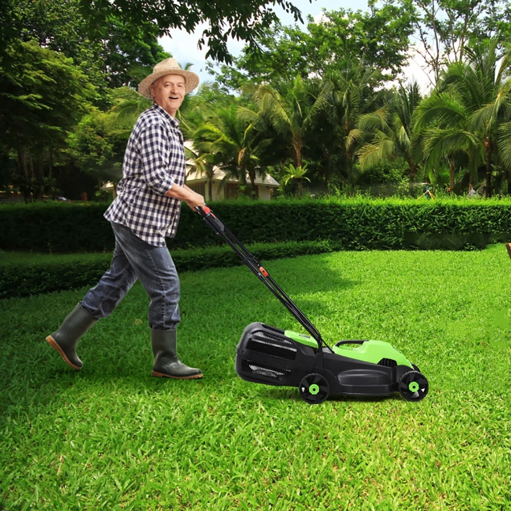 14 Inch Electric Push Lawn Mower with Grass Bag Corded Ergonomic Design Green(Green) - Image 2