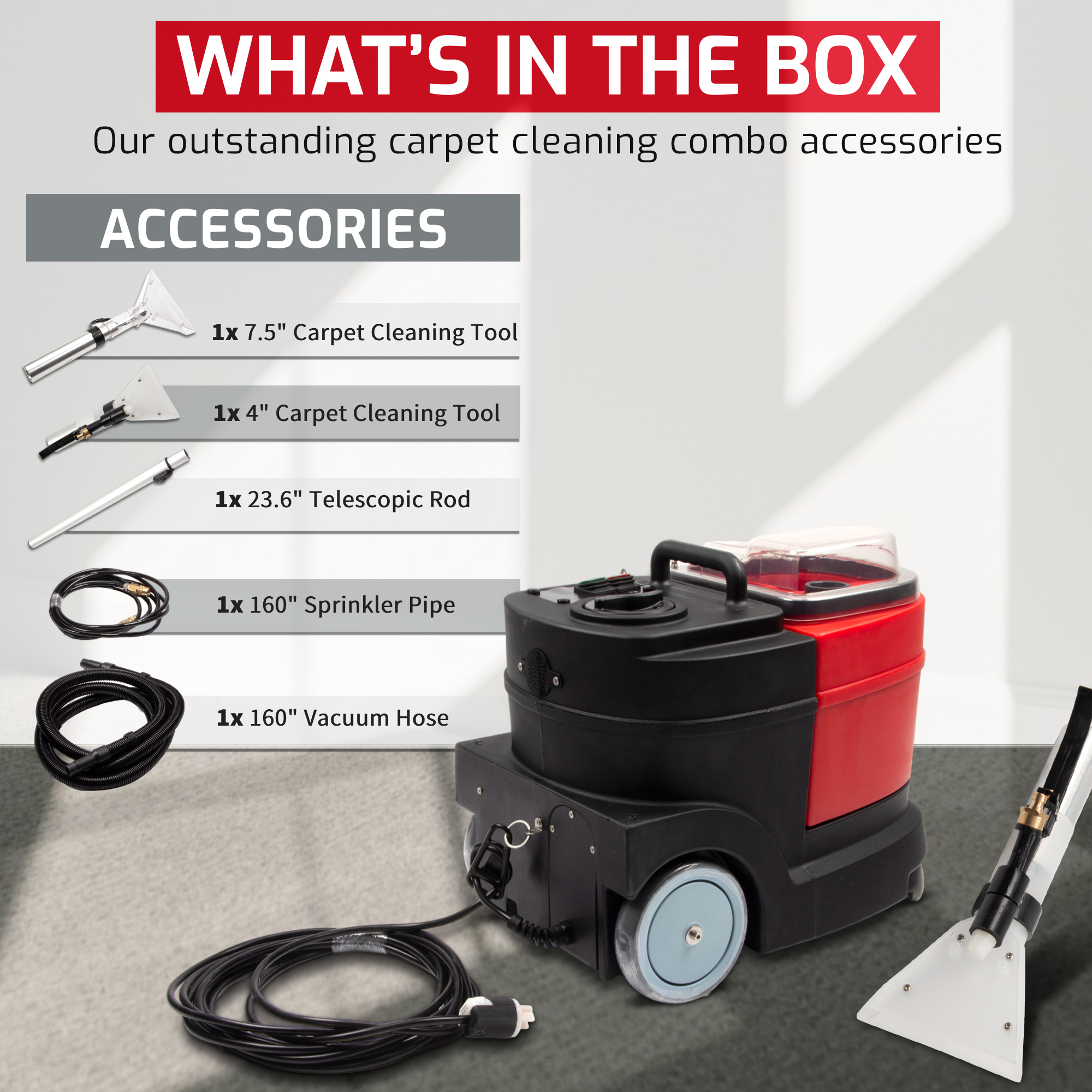 Carpet and Upholstery Extractor Cleaning Machine, Powerful 1.07 HP Motor, 3.7-gal Tank - Image 7