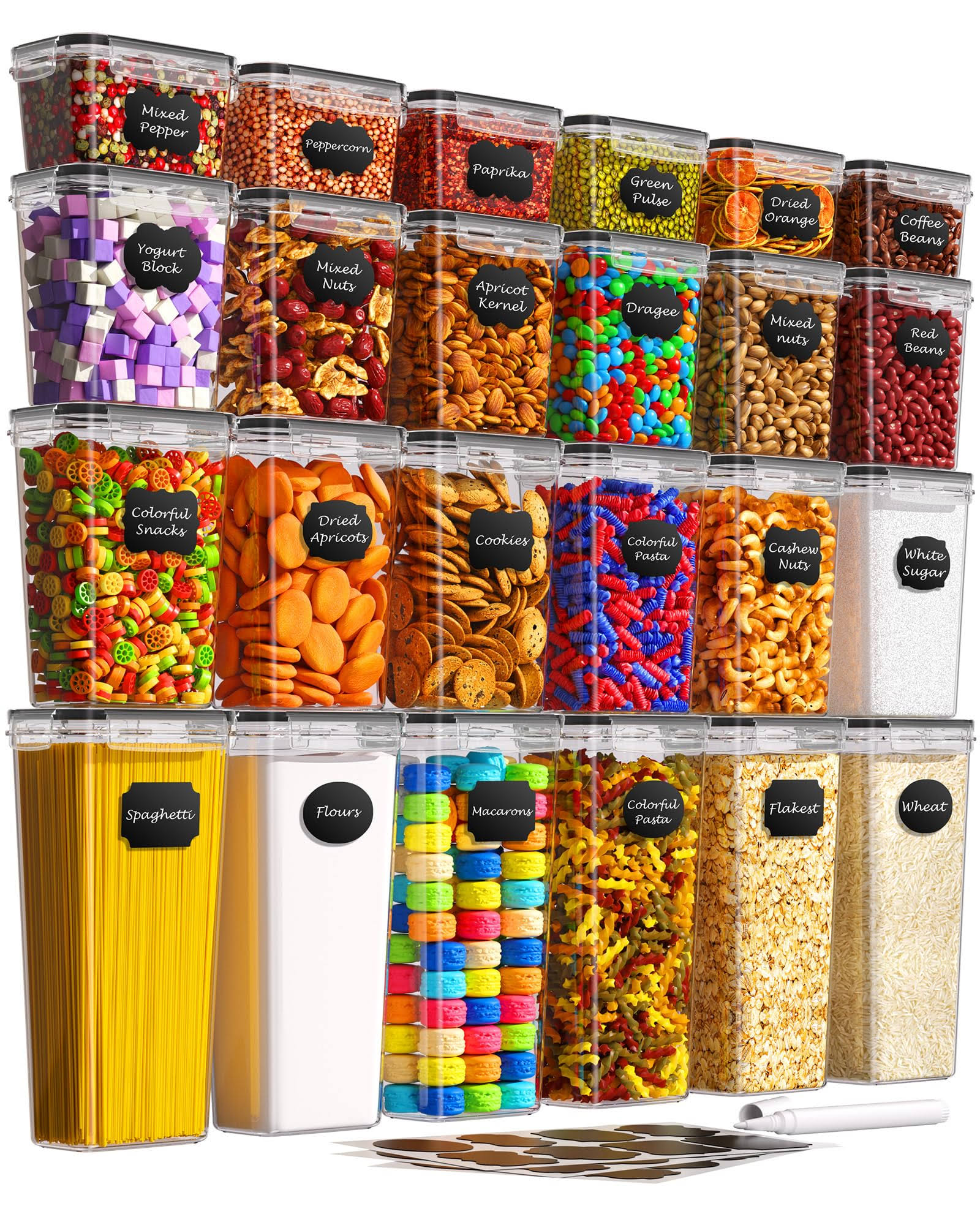 KEMETHY 24 Pcs Airtight Food Storage Containers with Lids, Kitchen Pantry Organization and Storage, BPA-Free Plastic Scale Food Canisters for Cereal