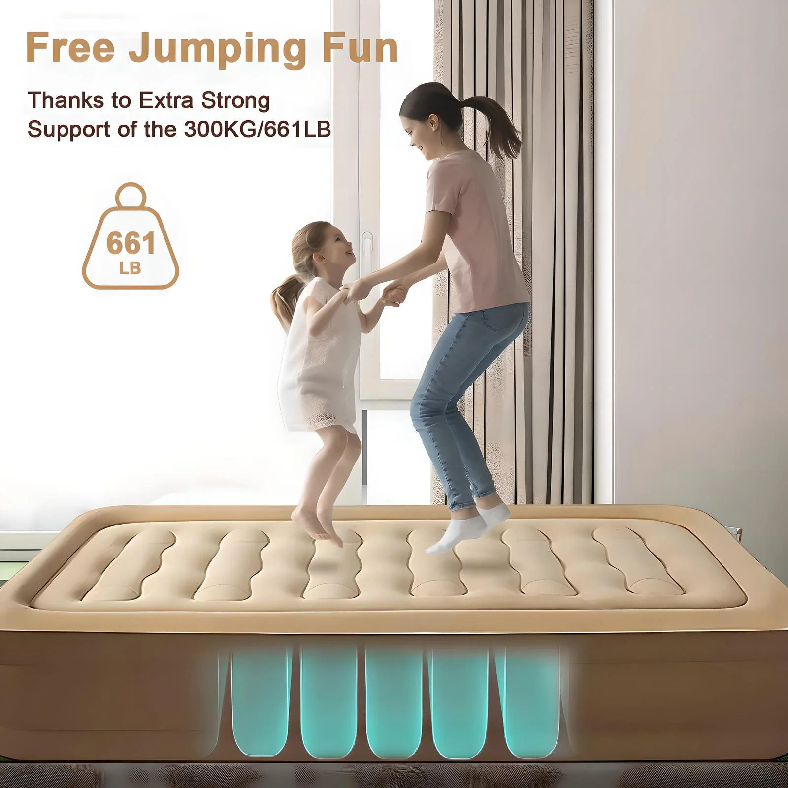 Air Mattress Queen with Built-in Pump and Headboard,Inflatable Portable Mattress for Home, Camping Guests,Gray.(Gray) - Image 3