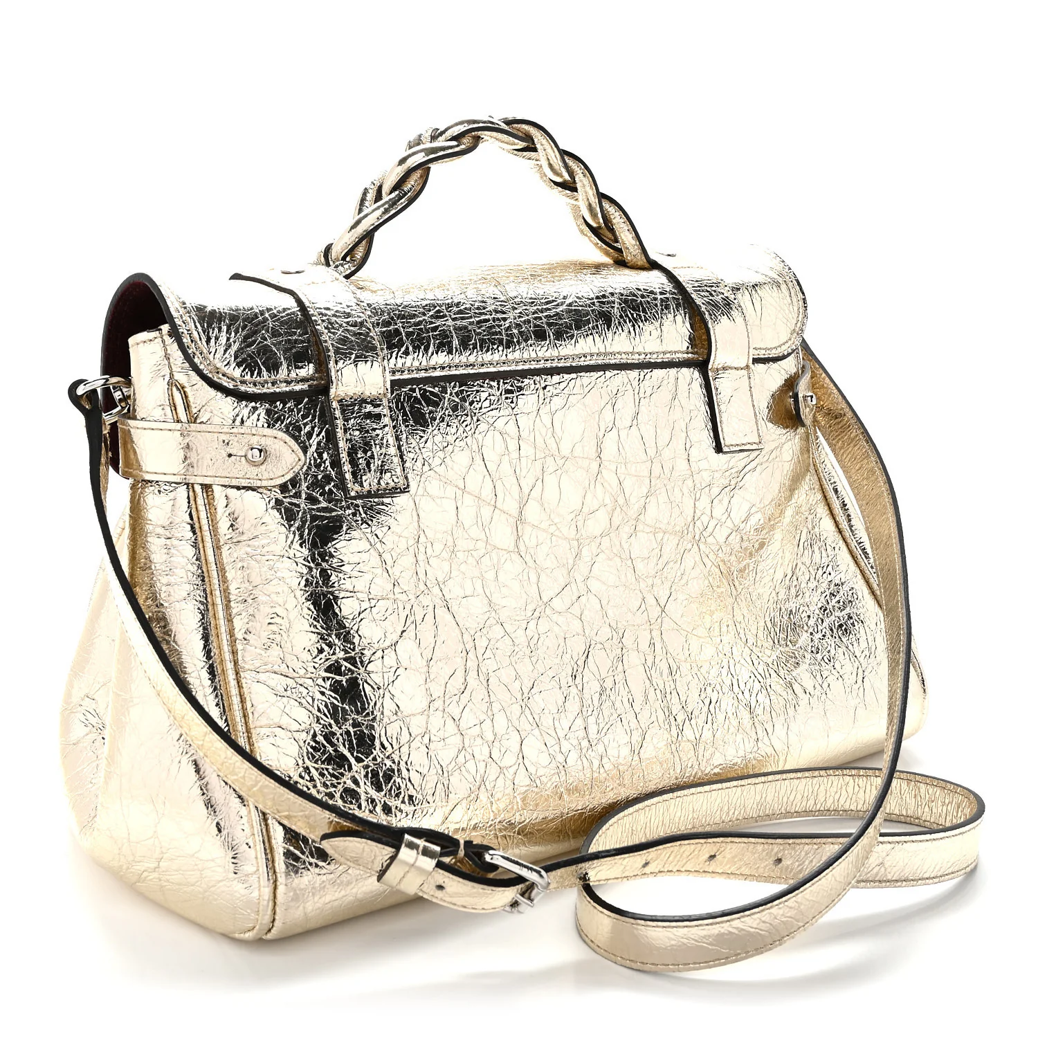 Metallic Crinkled Calfskin Medium Alexa Gold