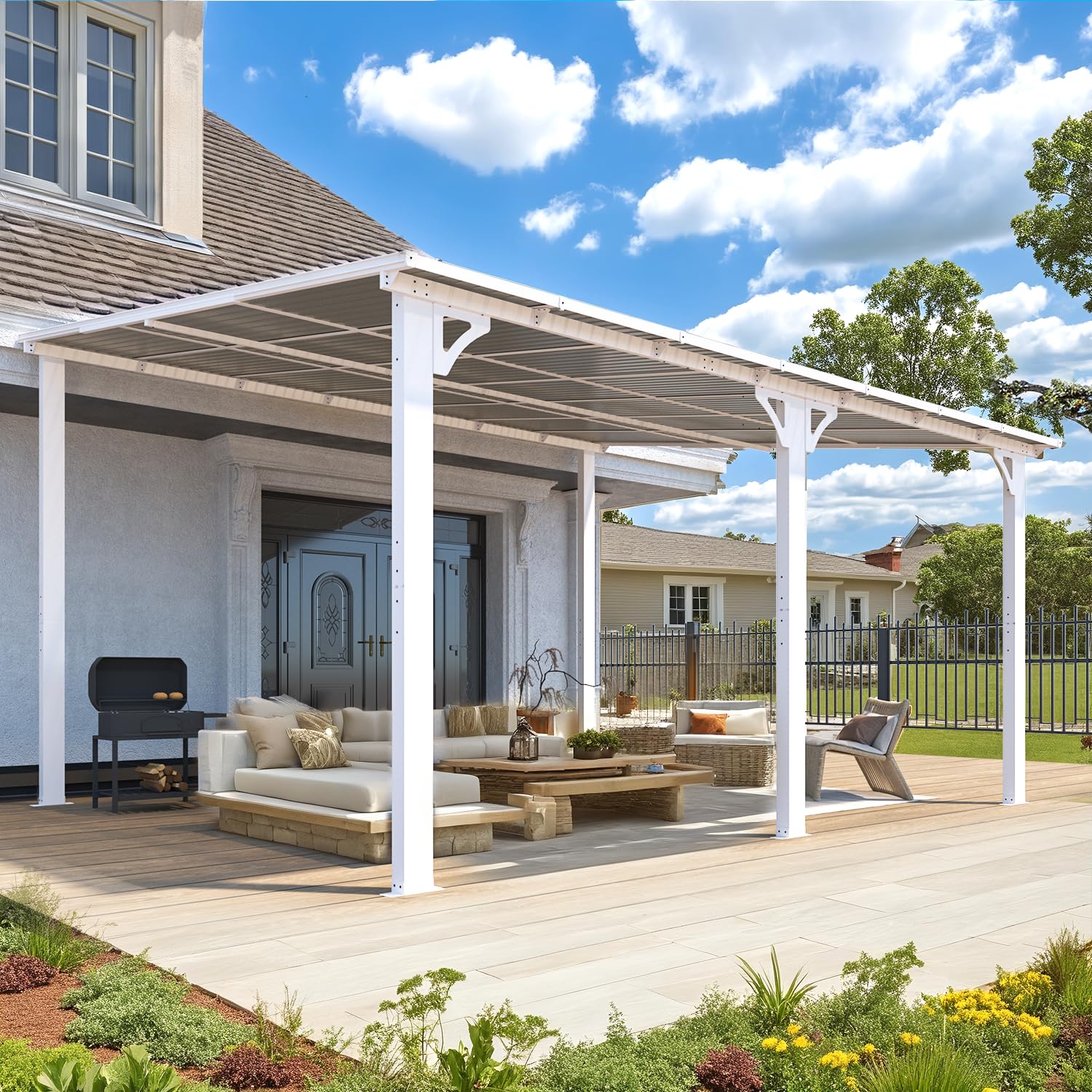 AECOJOY 14'x12' Wall Mounted Gazebos Pergola, White