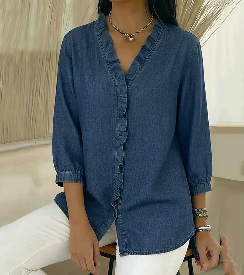 Clémence | Blouse fluide col V volanté