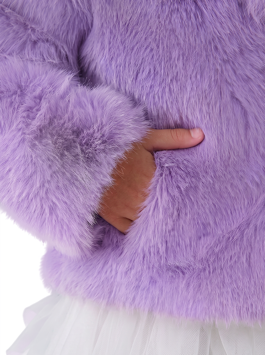 Stanetco Girls' Purple Faux Fur Coat - Kids Warm Fluffy Winter Jacket, Cute Lavender Shaggy Outerwear with Classic Lapel