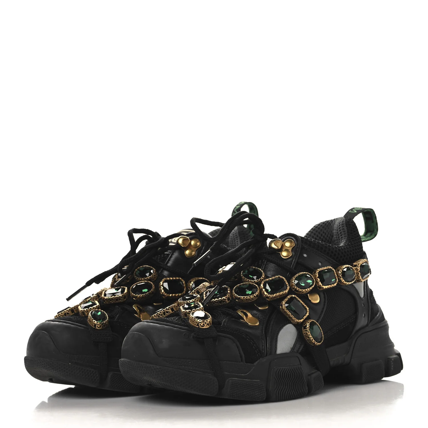 X SEGA Mesh Suede Calfskin Removable Crystals Womens Flashtrek Sneakers 35.5 Black Silver