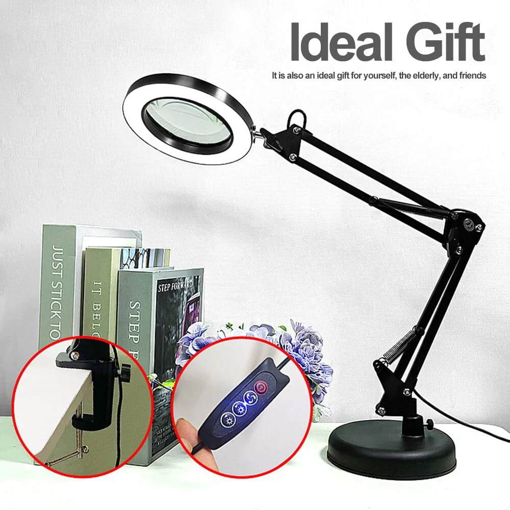 10X LED Magnifying Glass with Light, Stepless Dimmable, 3 Color Modes, Real Glass Lens Magnifying Lamp with Light Desk Lamp Clamp for Crafts, Reading, Close Work Black - Image 4