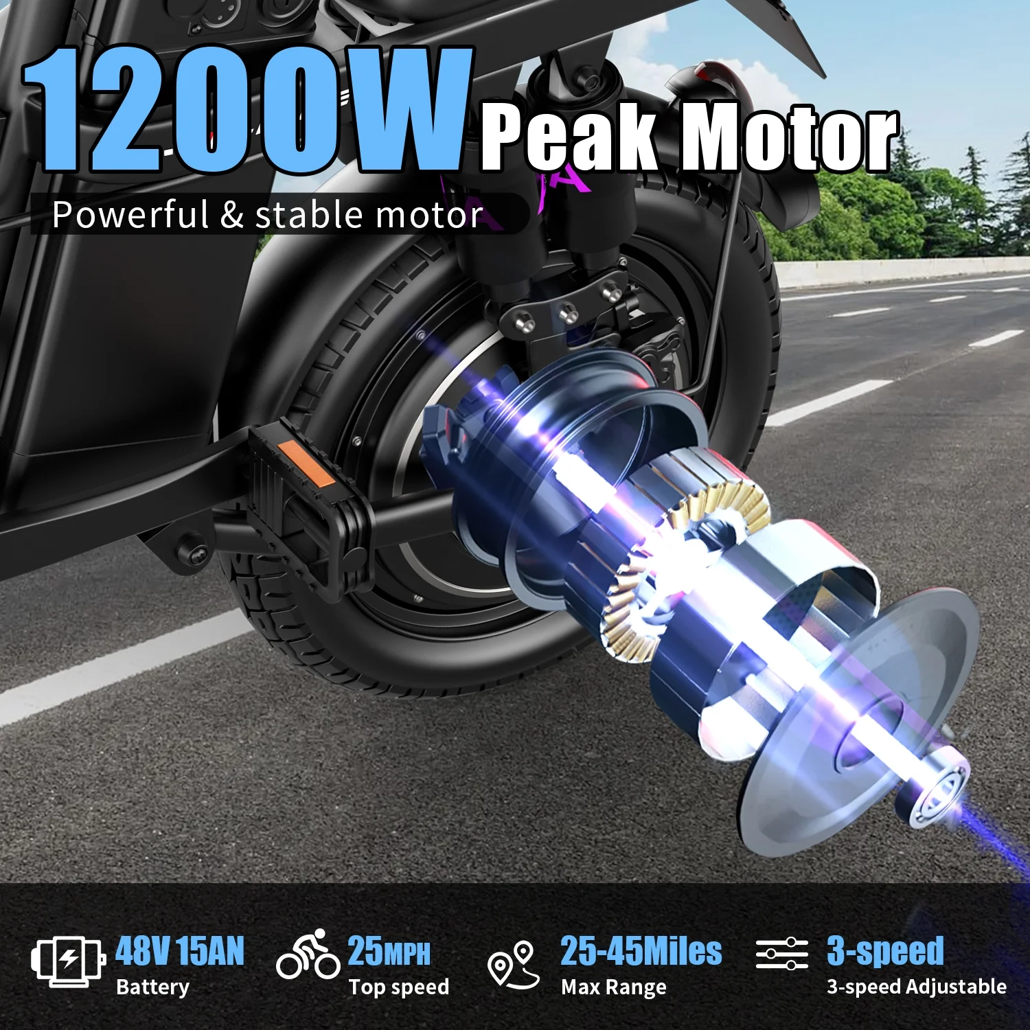 1200W Peak Motor,Folding Electric Bike for Adults Teens,14'' Commuting Bike, Max 28MPH/35 Miles E Bike,3 Speed Double Mini Electric Bike, UL2849(48V 15Ah) Image 7