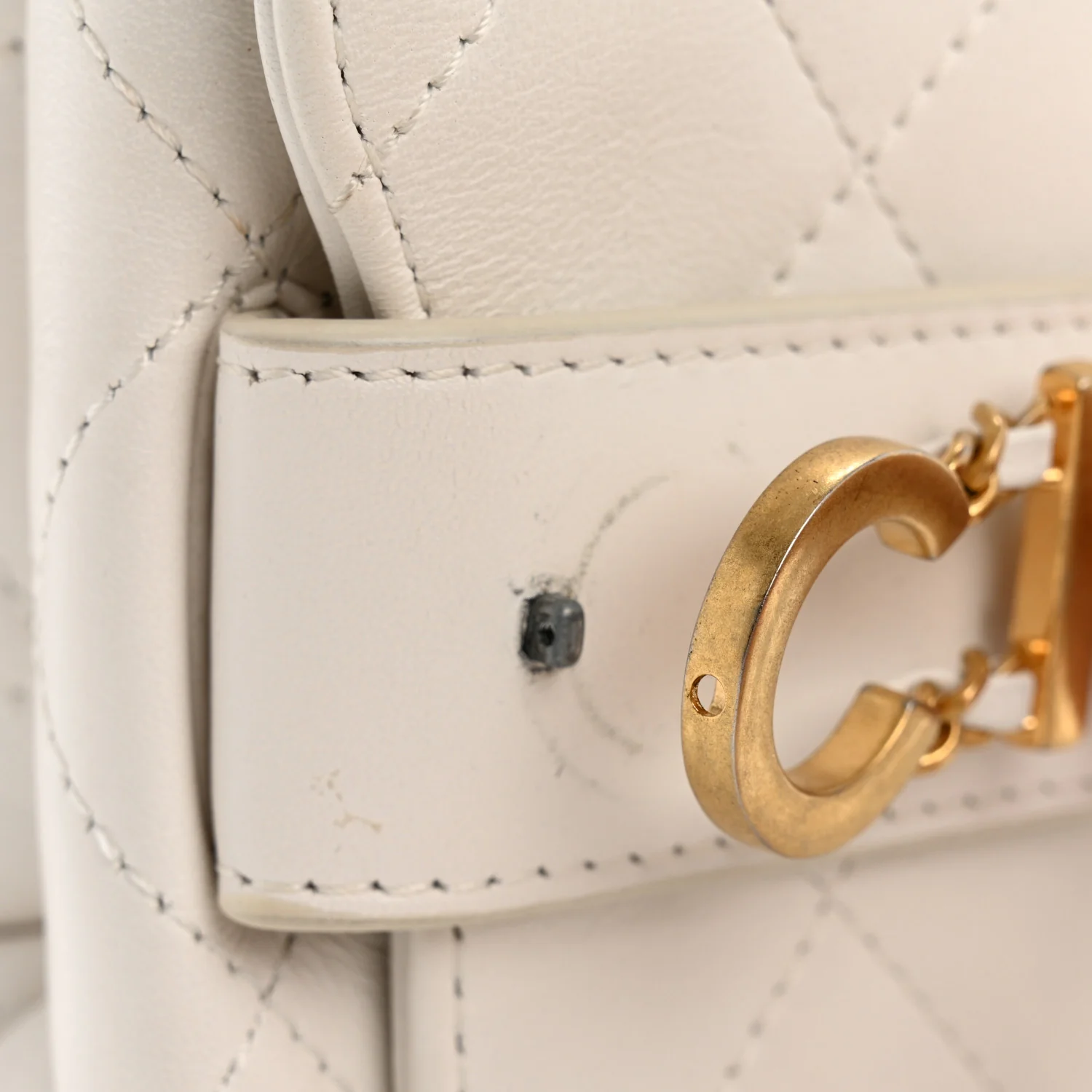 Calfskin Quilted Small Enchained Flap White