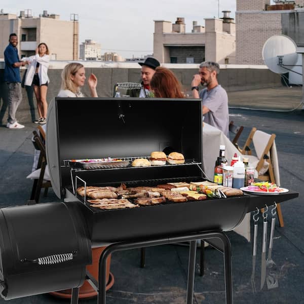 30 in Smoker Black Barrel Charcoal Grill with Offset Smoker with Cover For Outdoor, Backyard Cooking Image 8