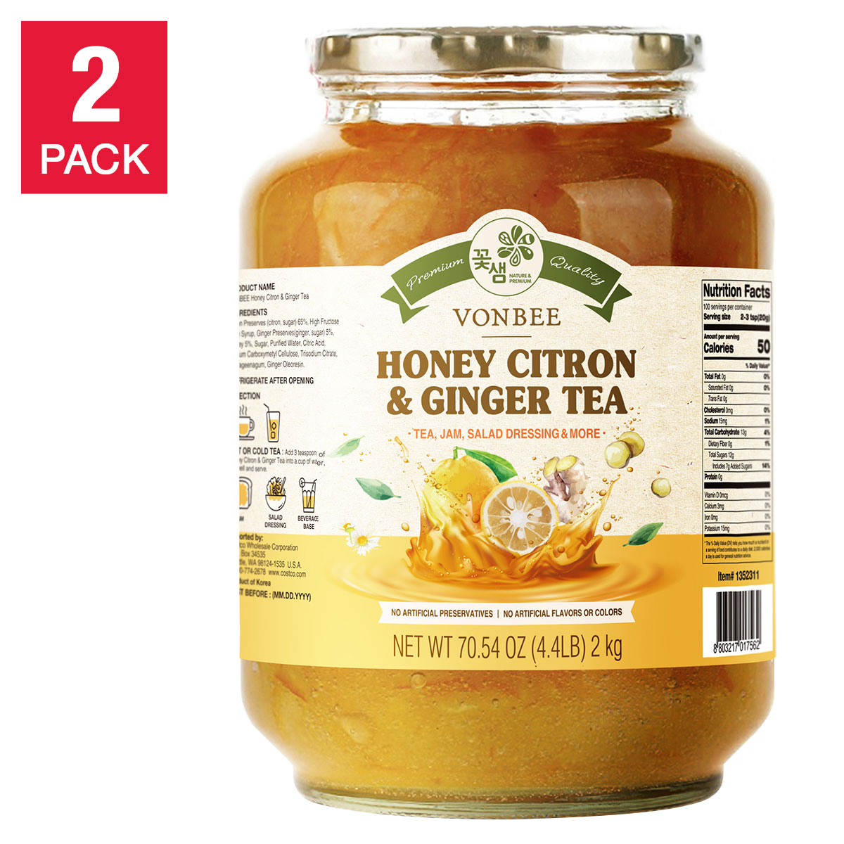 Vonbee Honey Citron & Ginger Tea, 4.4 lb, 2 - Pack