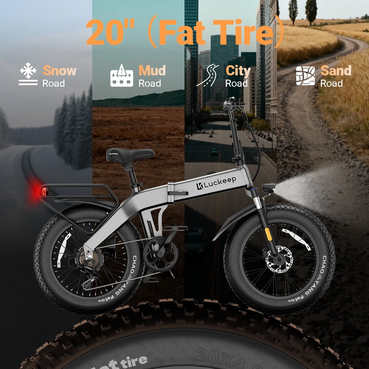 X1 Lite Foldable Electric Bike for Adults 1500W Peak Motor,720WH Removable Battery,28MPH 60 Miles Long Range,20"*4" Fat Tire All Terrain E bike with Front Suspension,Mountain Electric Bicycle(X1Lite Gray) Image 10
