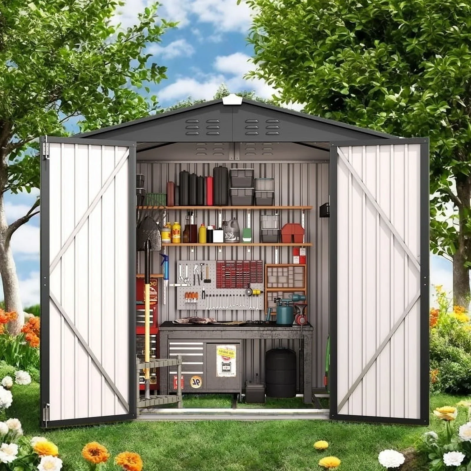Lockable Lofka 6x4 ft Shed&Outdoor Storage Clearance  - All-Weather Resistant Garden Shed , Grey
