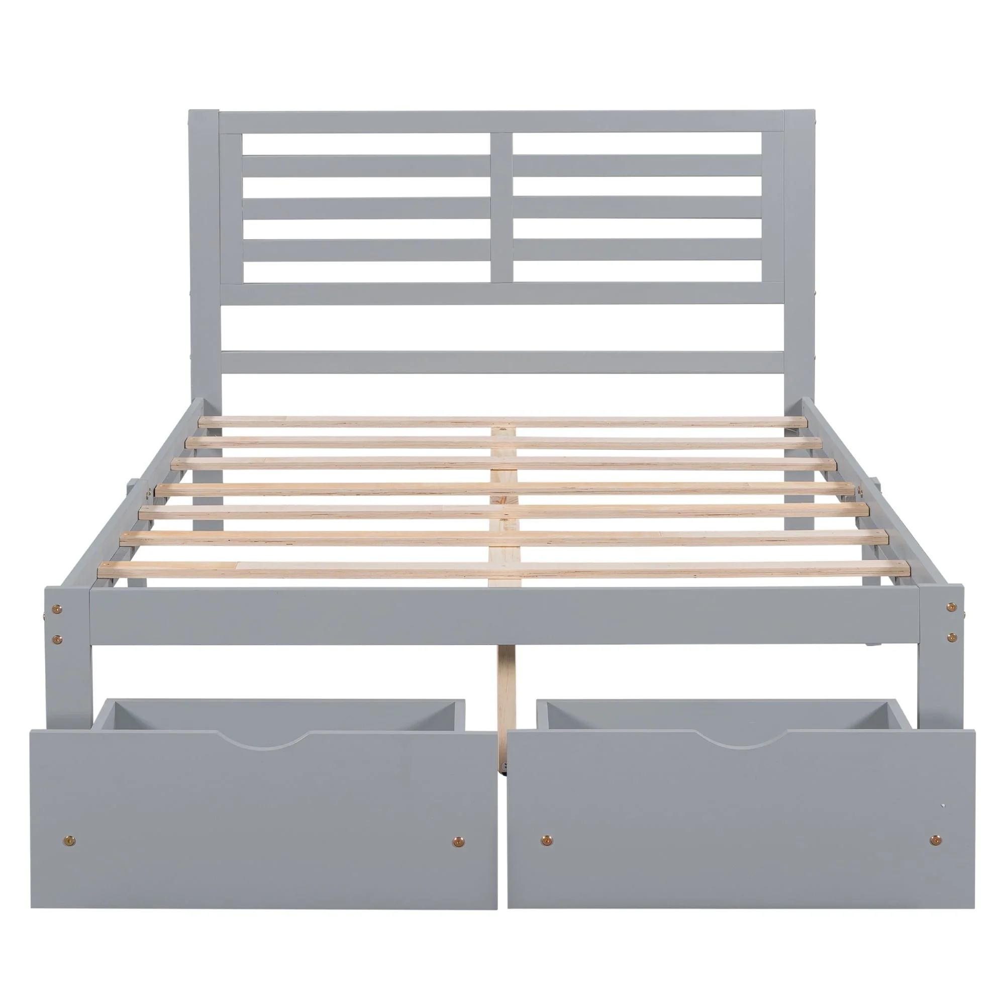 Platform Bed Frame Storage Bed with Headboard, Pine Wood Full Bed Frame for Bedroom, Modern Full Size Bed Frame with Drawers, Wood Slats Support, Holds 400 lb, No Box Spring Needed, Gray(Twin/Gray) - Image 3