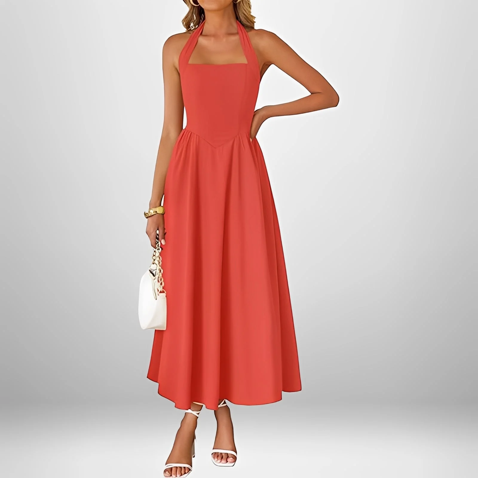 Joanna - Robe Midi Élégante à Col Halter