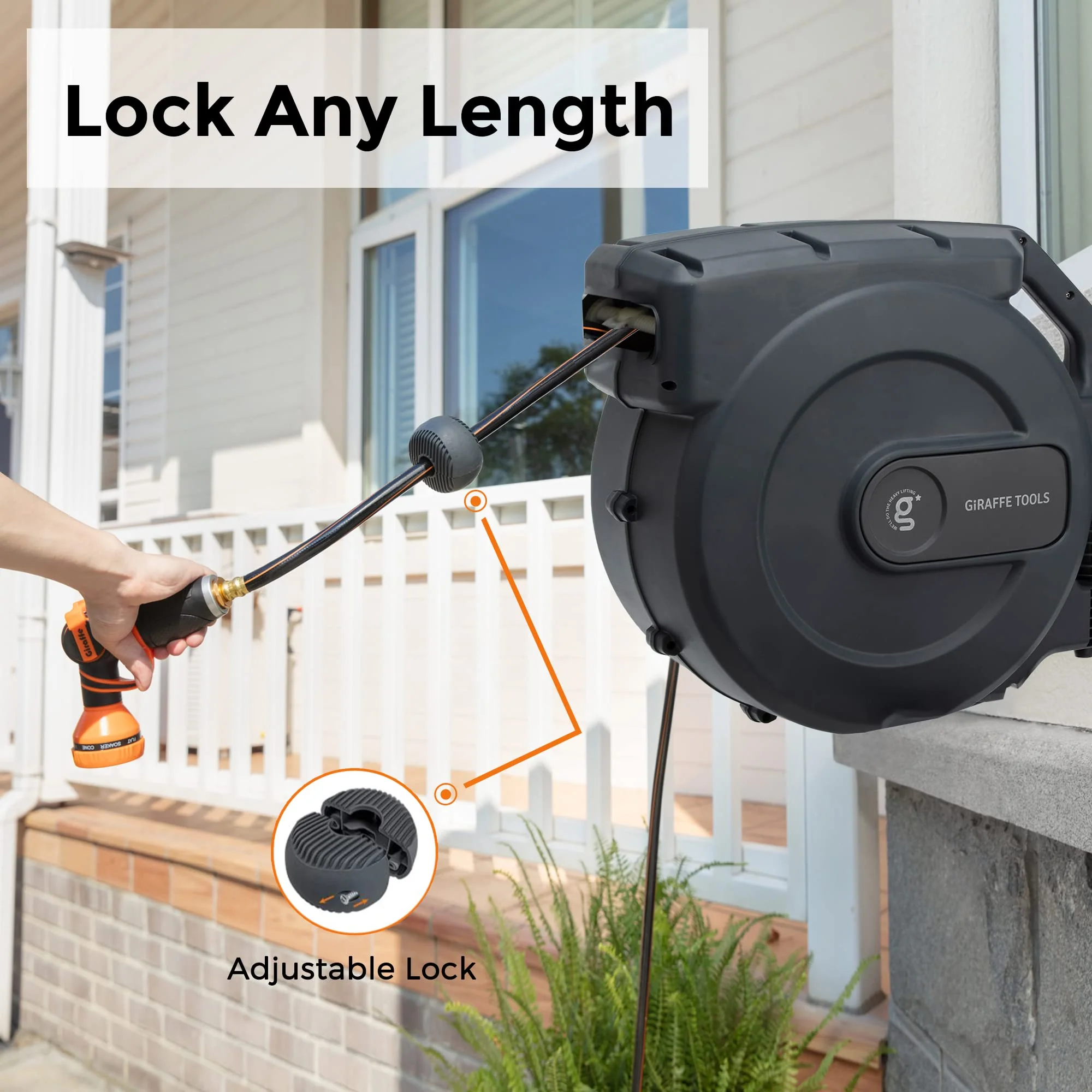 Giraffe Tools Retractable Garden Hose Reel 5/8 x 115+5 ft
