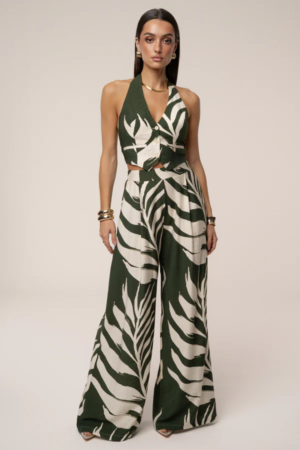 Olive Palm Print Tropical Daze Pant Set