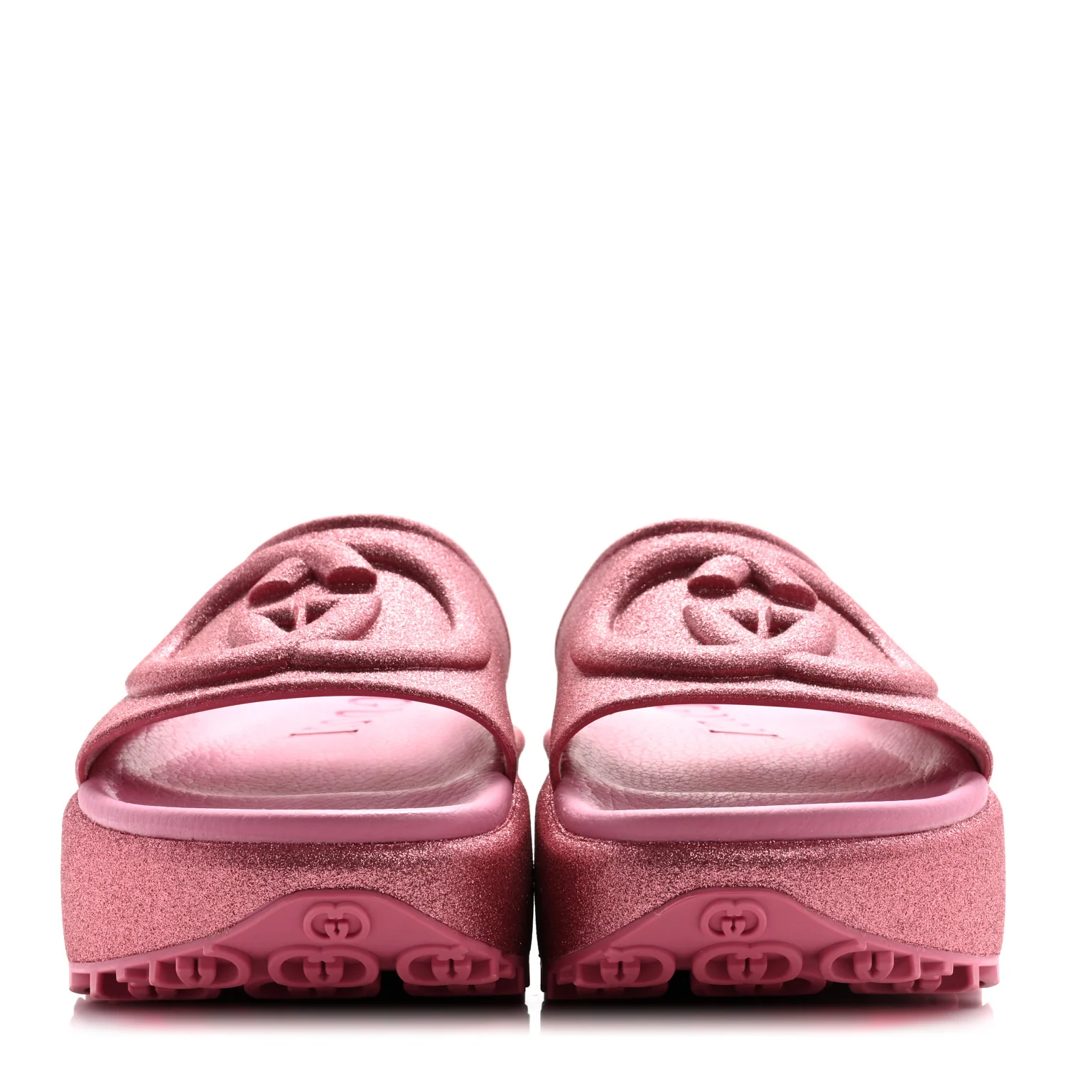 Glitter Rubber Womens Interlocking G Platform 42mm Slide Sandals 36 Rose