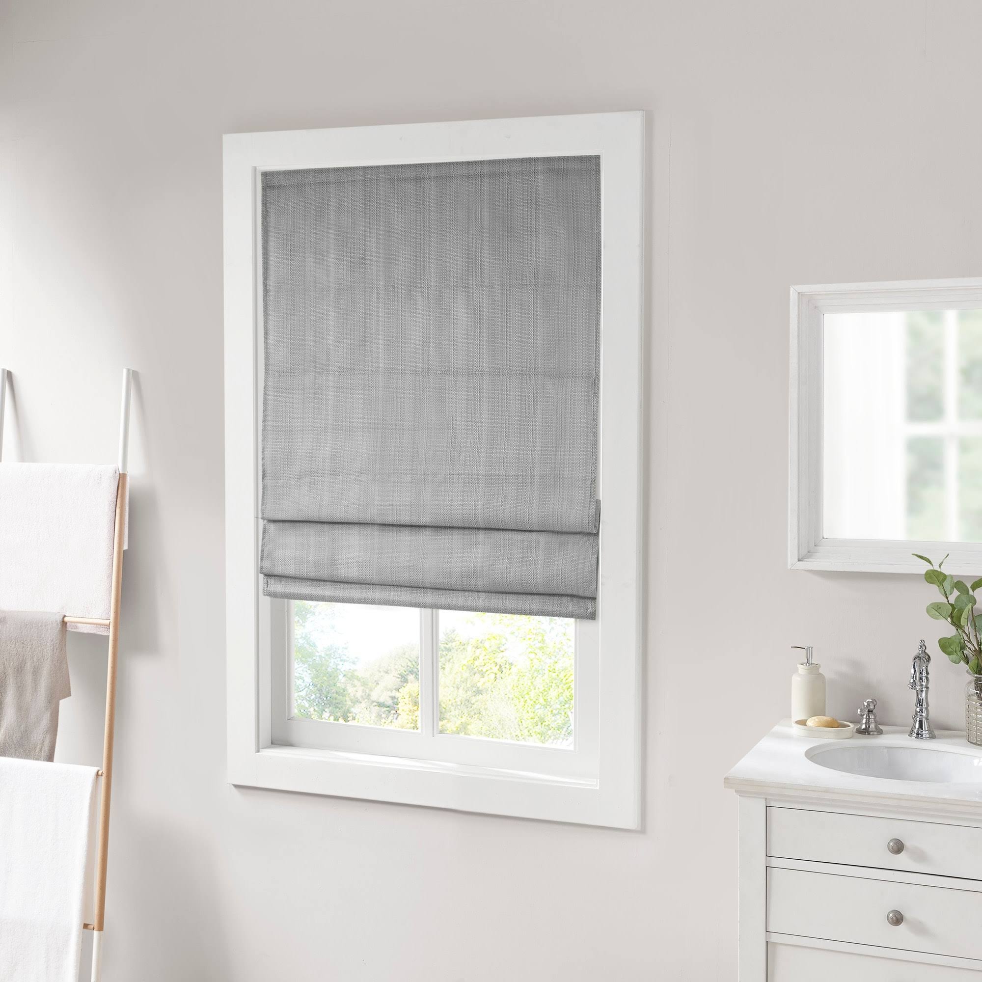 Galen Basketweave Room Darkening Cordless Roman Shade - Charcoal - Madison Park