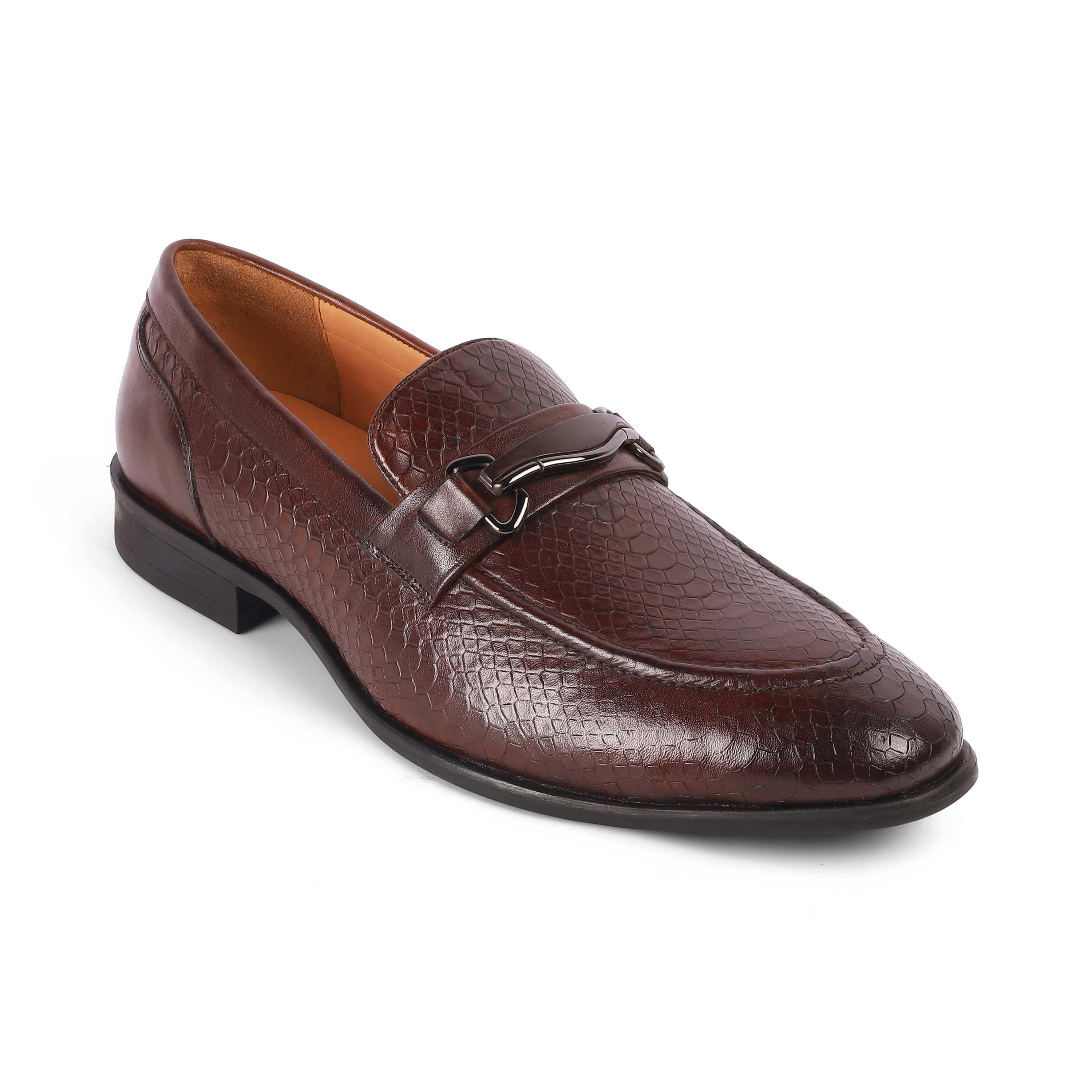 POPECHO Brown Men's Textured Leather Loafers