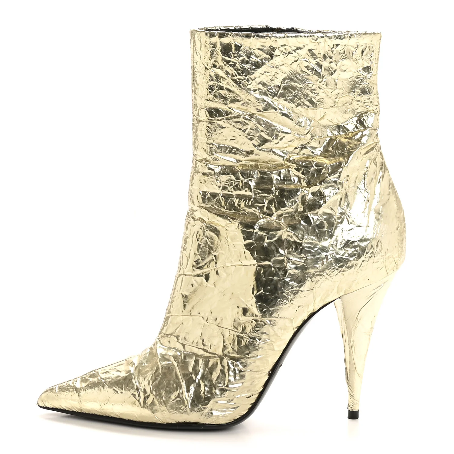 Metallic Crinkled Polyurethane Calfskin Kiki Pointed Toe Ankle Boots 38 Gold