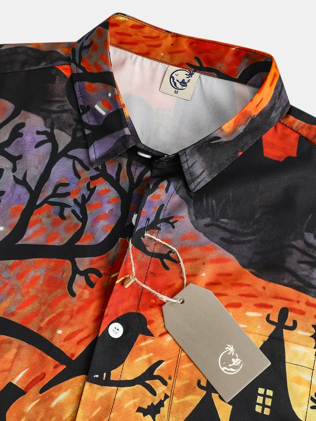 Chemise à manches courtes respirante décontractée à imprimé chat pour homme, motif Halloween