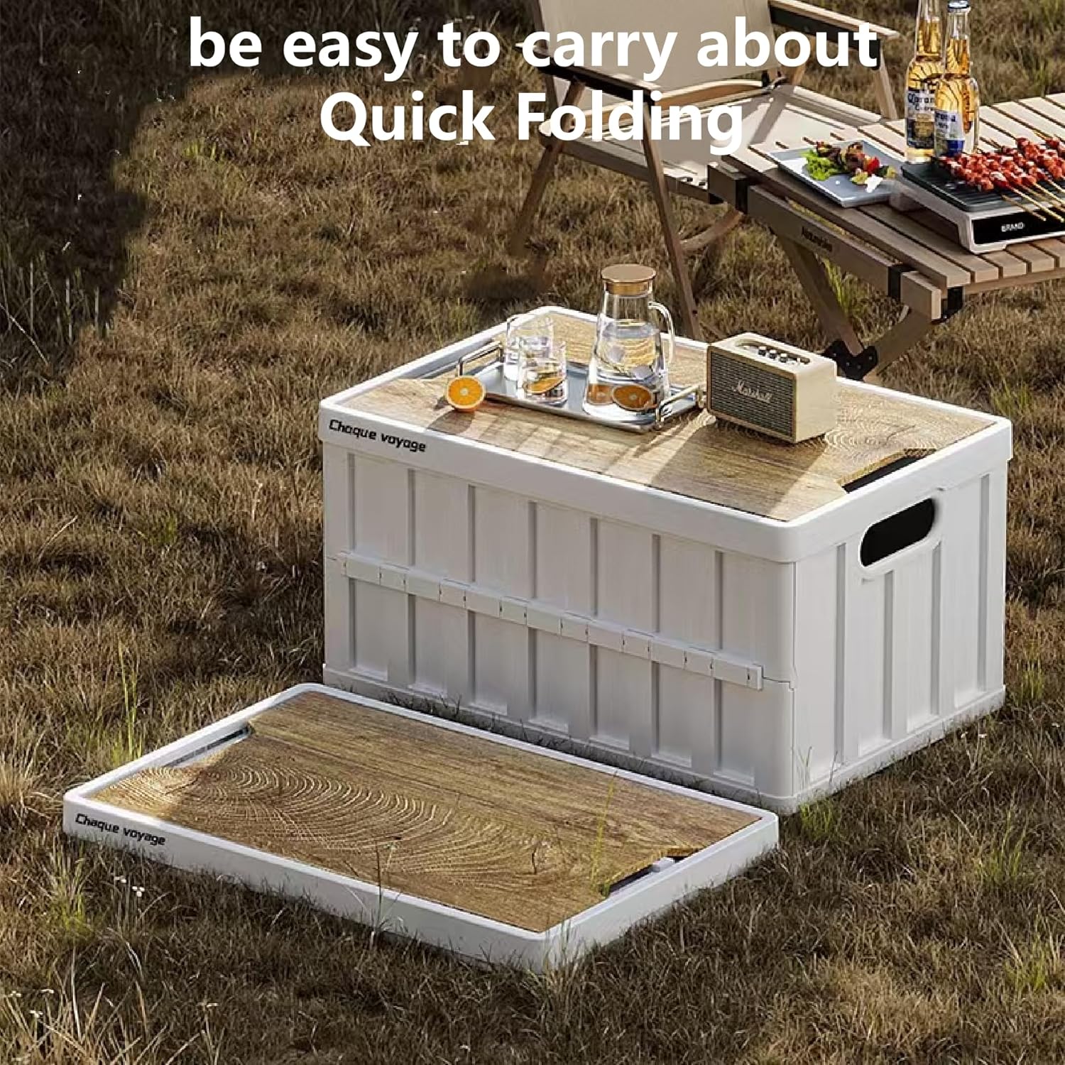 7.93-13.21 gallon large capacity camping folding box storage box organizing box, suitable for home, outdoor camping, car use - black, white, green (White stripes, 16.5x11x8.6)