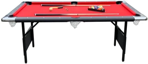 6 ft Portable Pool Table, Adults Folding Billiards Tables for Game Room with Easy Foldable Storage, Includes Full Set of Billiard Balls,…