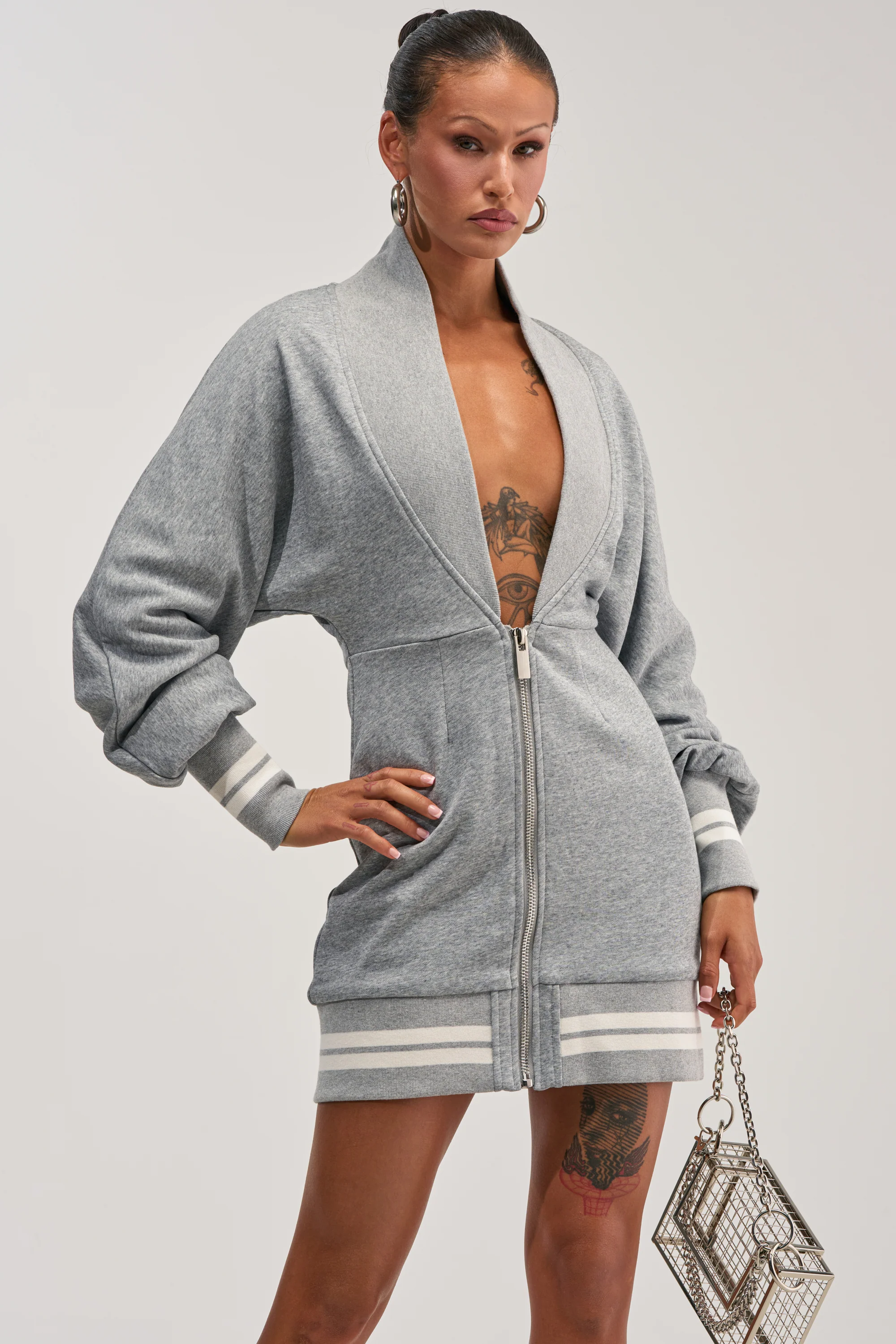 FAST LANE MINI DRESS IN HEATHER GREY - Akira Store