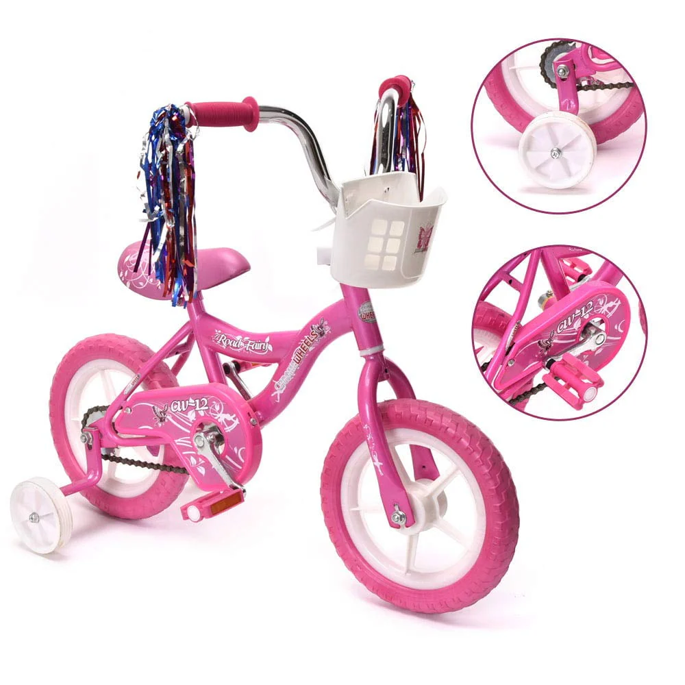 BMX 12 In. Kid'S Bike for 2 - 4 Years Old, Bicycle for Girls with Front Basket, EVA Tires with Training Wheels, Pink
