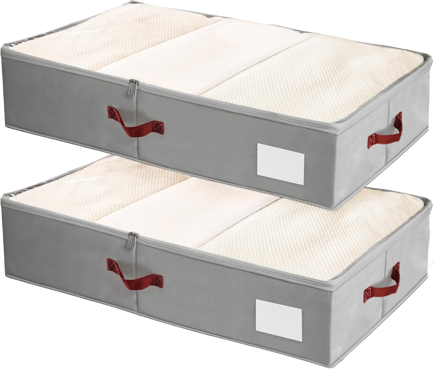 Criusia Under Bed Storage Bins with Clear PVC Lids – 2 Pack Large Underbed Organizers with Heavy-Duty Handles, Reinforced with 800G PP Panels & 80G Non-Woven Fabric – Waterproof & Foldable, Gray