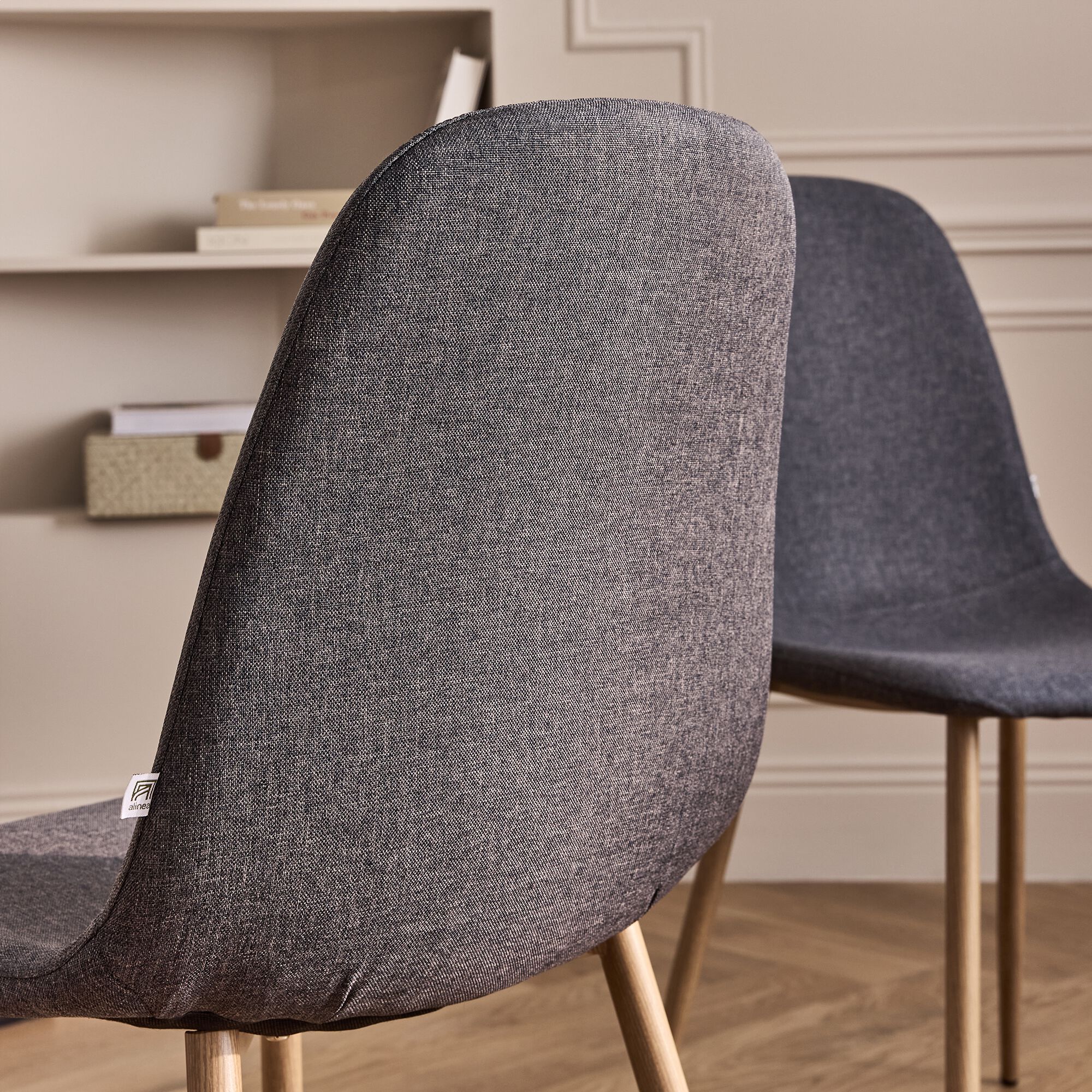LOANA - Chaise en acier effet bois et tissu - gris ardoise