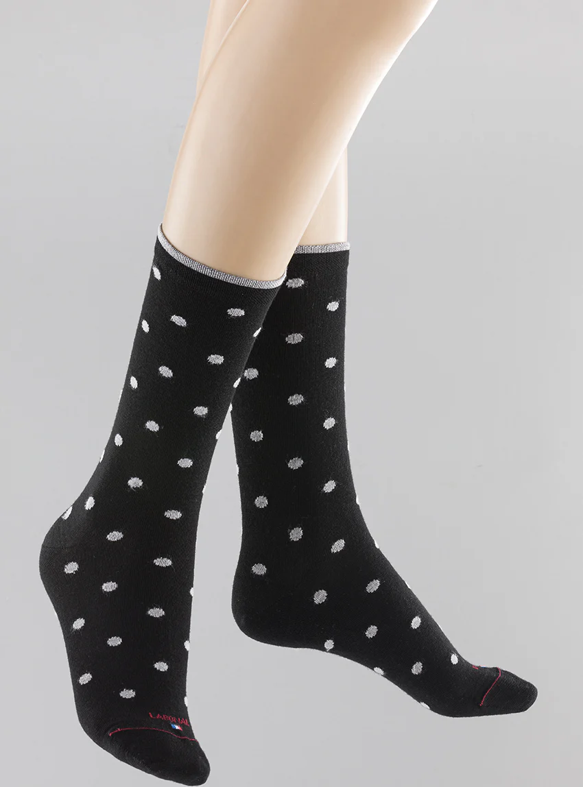 Mi-chaussettes mixtes à pois gris