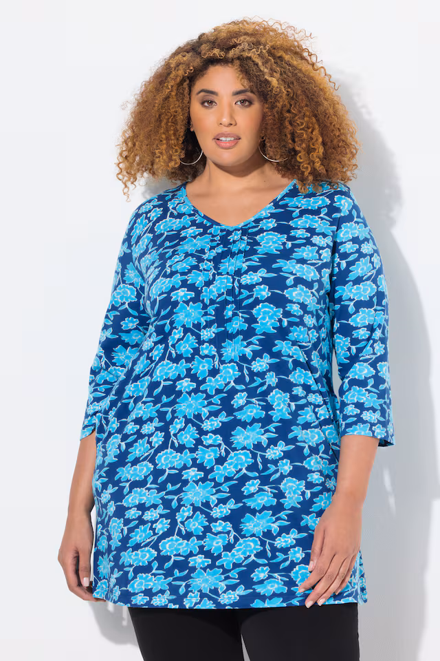 Floral Pintuck Knit 3/4 Sleeve Tunic