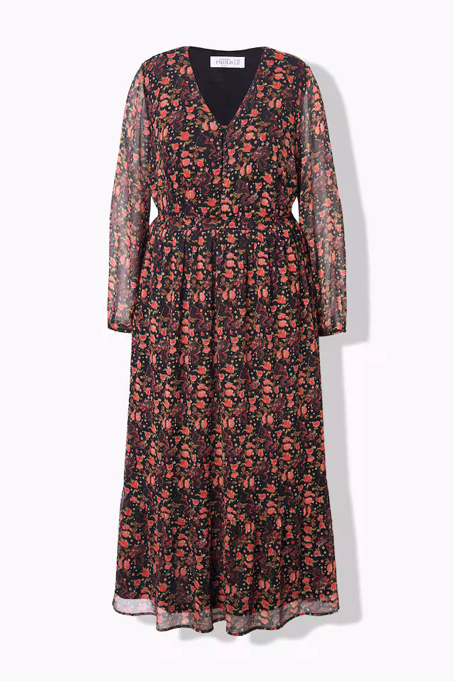 Dragon Print Layered Chiffon Maxi Dress
