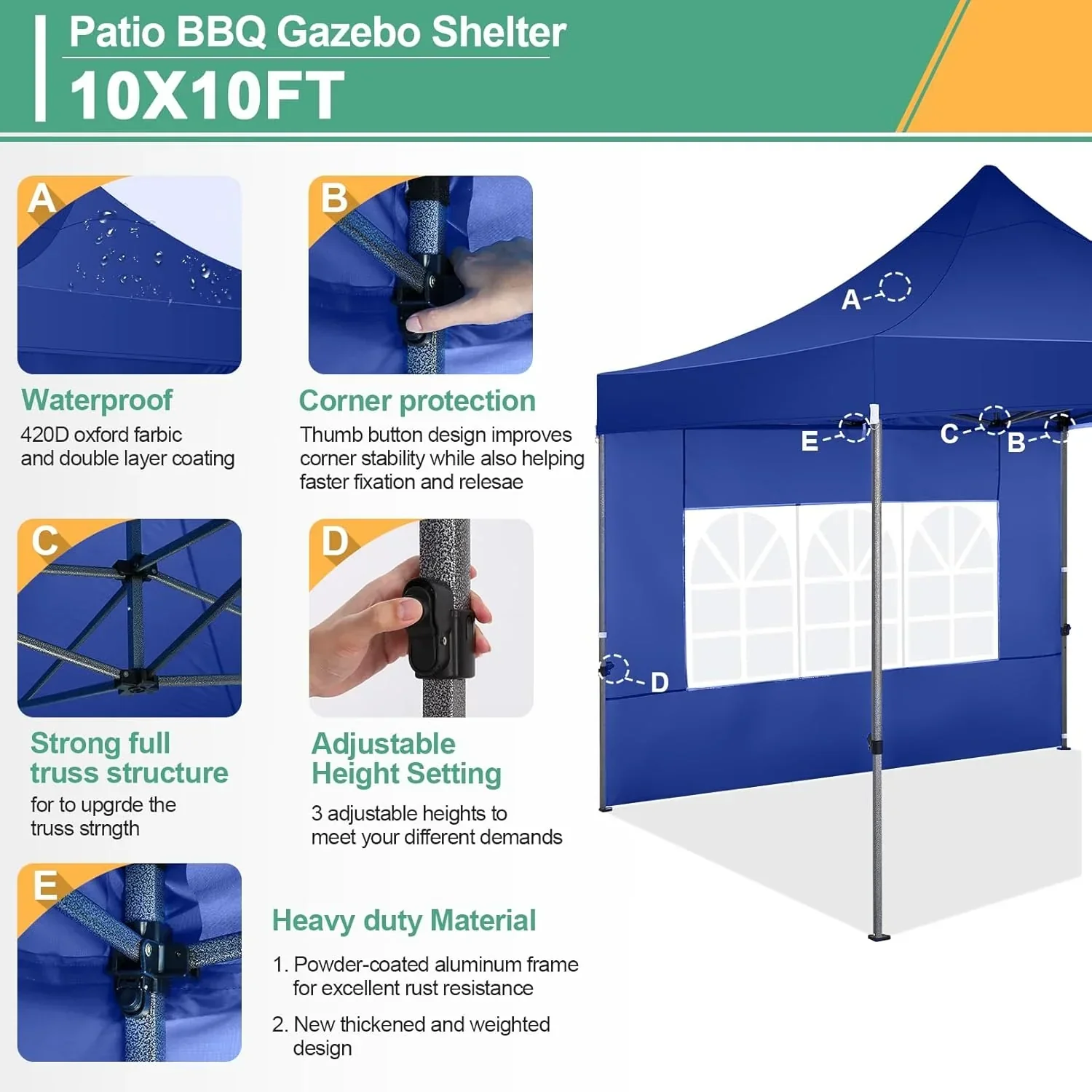 Tente pliante robuste COBIZI 10x20, 6 parois latérales, pour événements commerciaux, mariages et réceptions